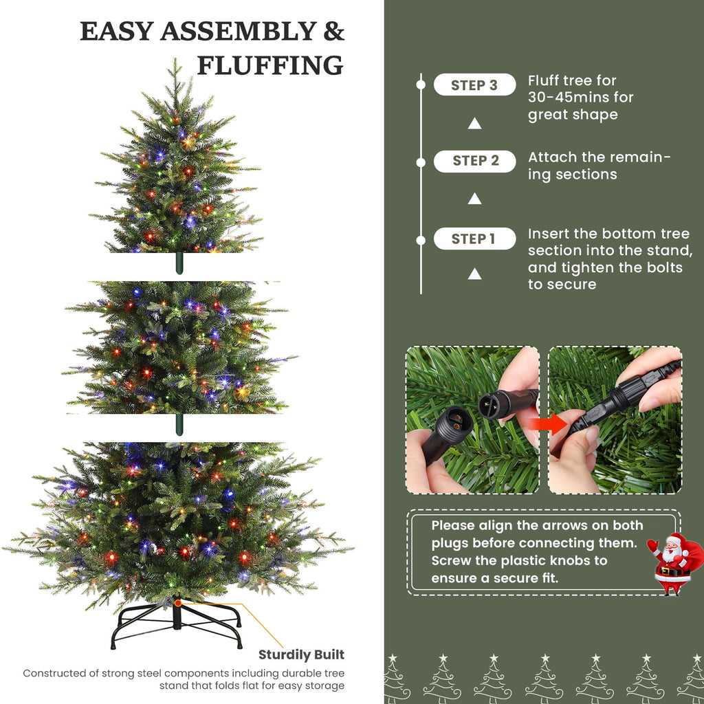 Lolsea 7ft Prelit Aspen Noble Fir Artificial Christmas Tree with Remote Control, Timer and Warm White & Multicolor LED Lights