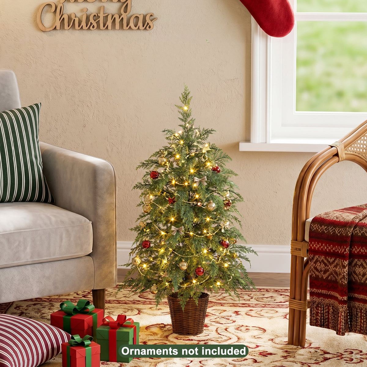 DR.Planzen 6' Pre-Lit Green Cypress Artificial Christmas Tree with 350 Warm White Twinkle LED Lights, Full-Bodied Xmas Tree with Metal Stand, Indoor Holiday Decoration