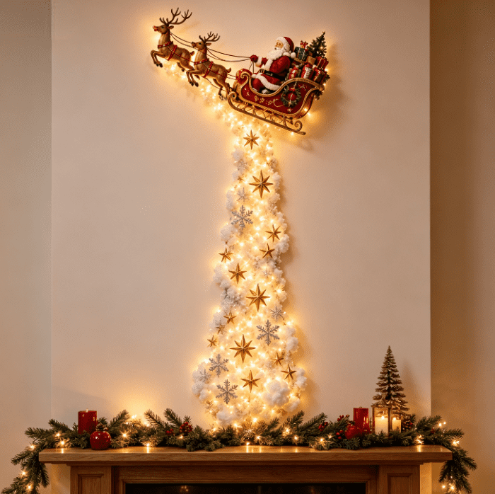 Lighted Christmas Stair Railing Garland Pack of 5 Santa Figures Snow Scene Ornament for Staircase Banister Indoor Display