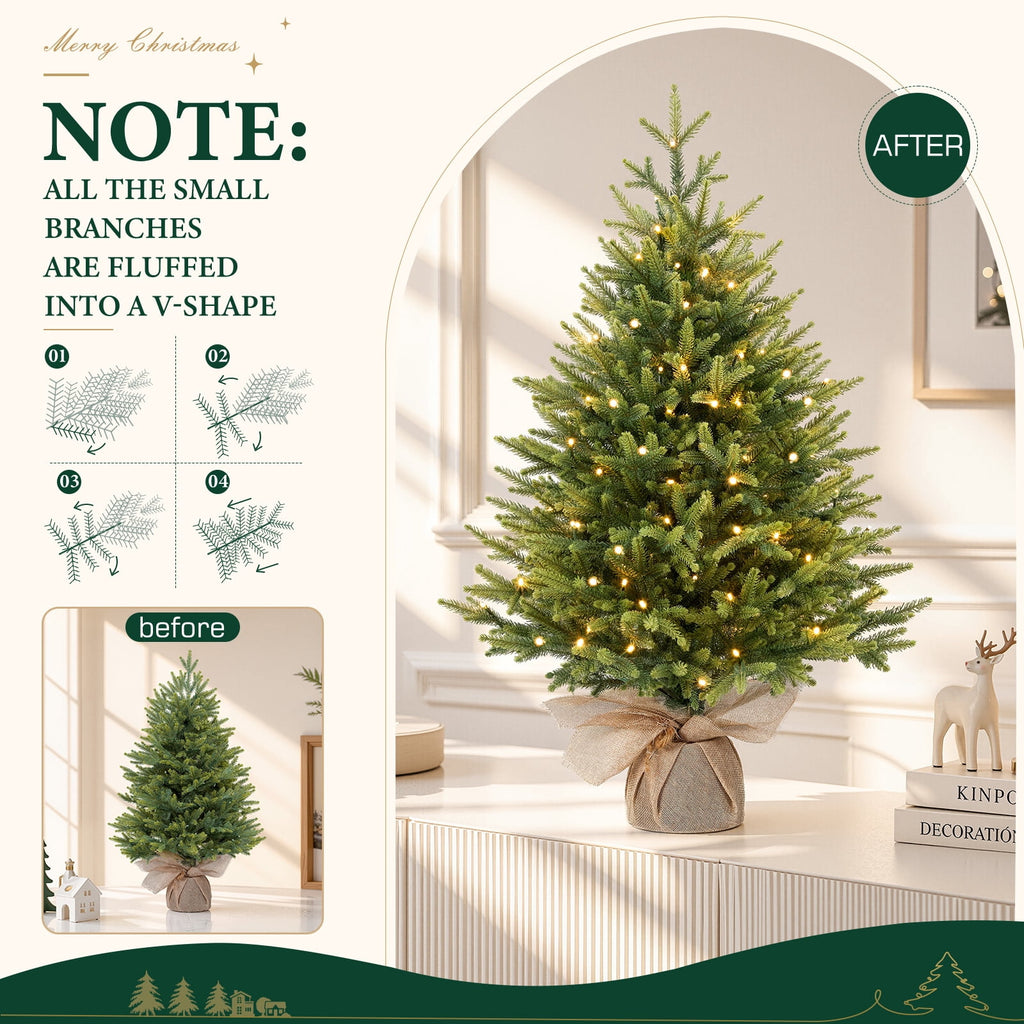 Lolsea 4ft Prelit Artificial Small Mini Christmas Tree with Color LED Lights, Remote Control and Timer, Perfect for Xmas Tabletop Decorations