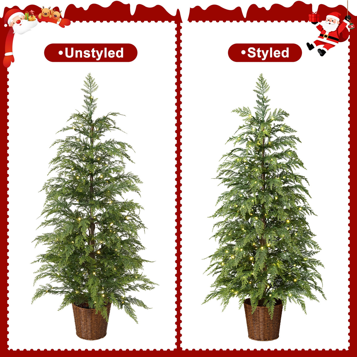 DR.Planzen 6' Pre-Lit Green Cypress Artificial Christmas Tree with 350 Warm White Twinkle LED Lights, Full-Bodied Xmas Tree with Metal Stand, Indoor Holiday Decoration