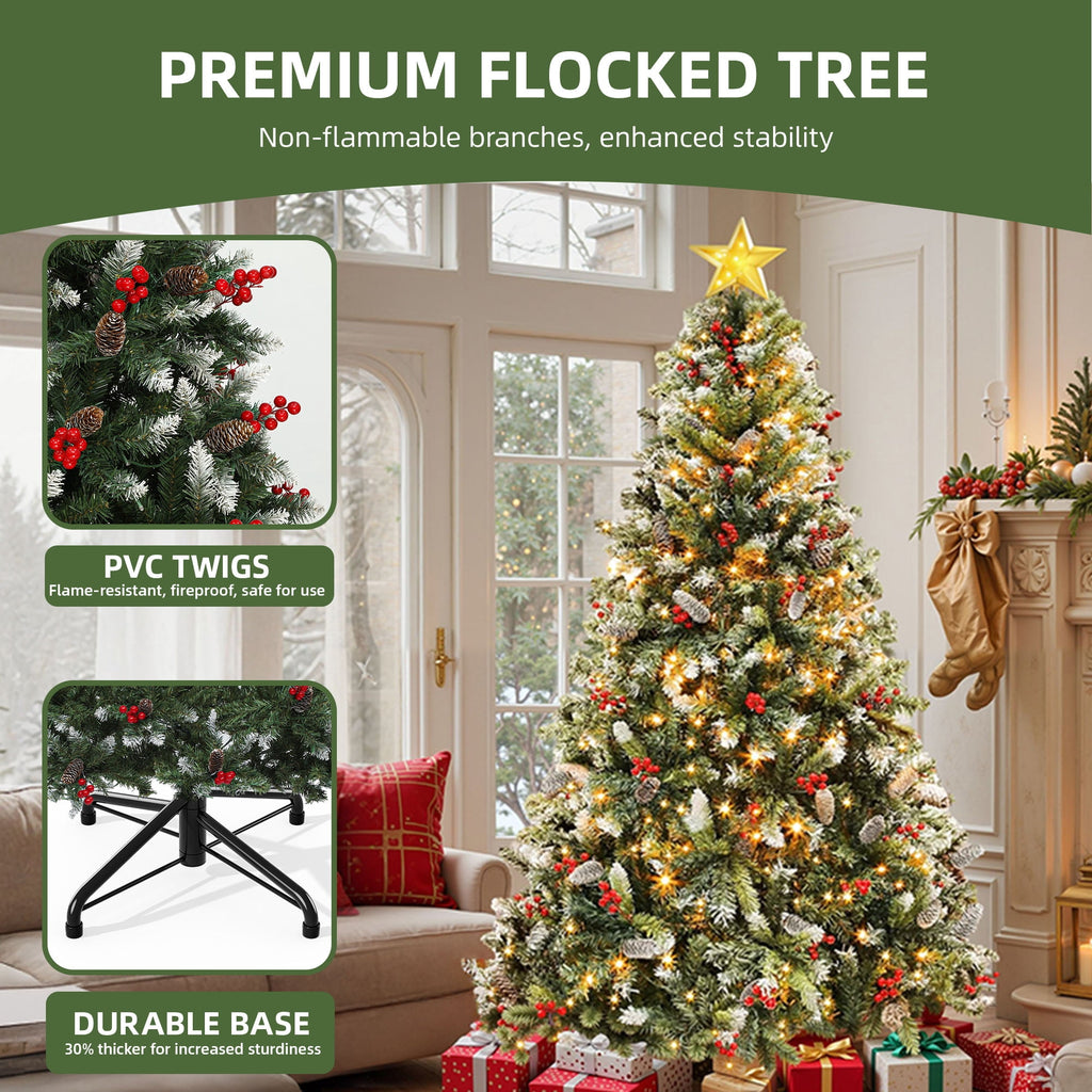 Uforic 7.5ft Pre-Lit Artificial Christmas Tree with 1398 Branch Tips&550 Lights, Remote Control, Green