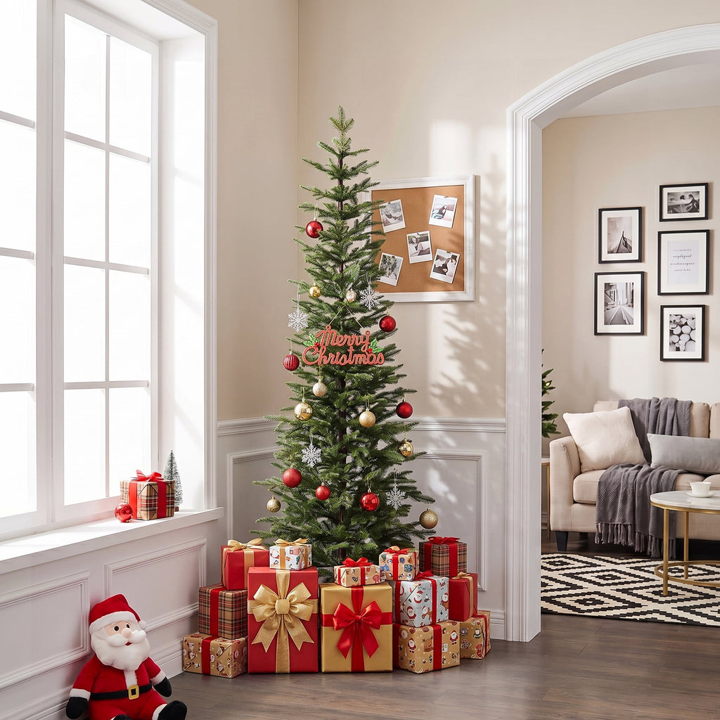 DR.Planzen 7ft Pencil Christmas Tree, 1961 Tips PE Realistic Unlit Artificial Slim Christmas Tree with Metal Stand - Holiday Indoor Decoration for Apartment Entryway Corner Office