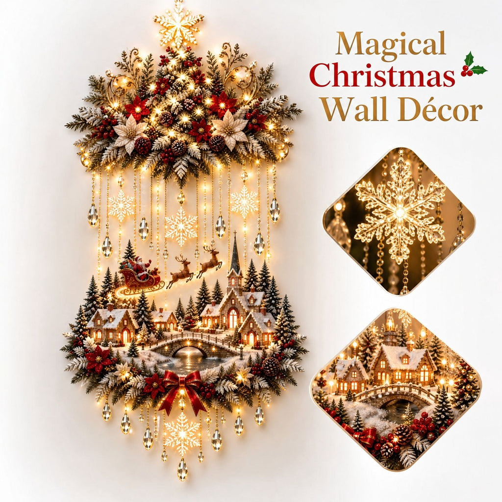 Lighted Christmas Stair Railing Garland Pack of 5 Santa Figures Snow Scene Ornament for Staircase Banister Indoor Display