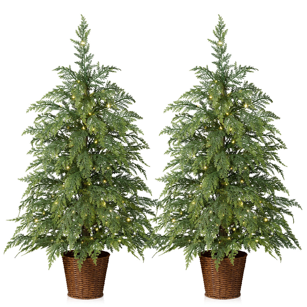 DR.Planzen 6' Pre-Lit Green Cypress Artificial Christmas Tree with 350 Warm White Twinkle LED Lights, Full-Bodied Xmas Tree with Metal Stand, Indoor Holiday Decoration