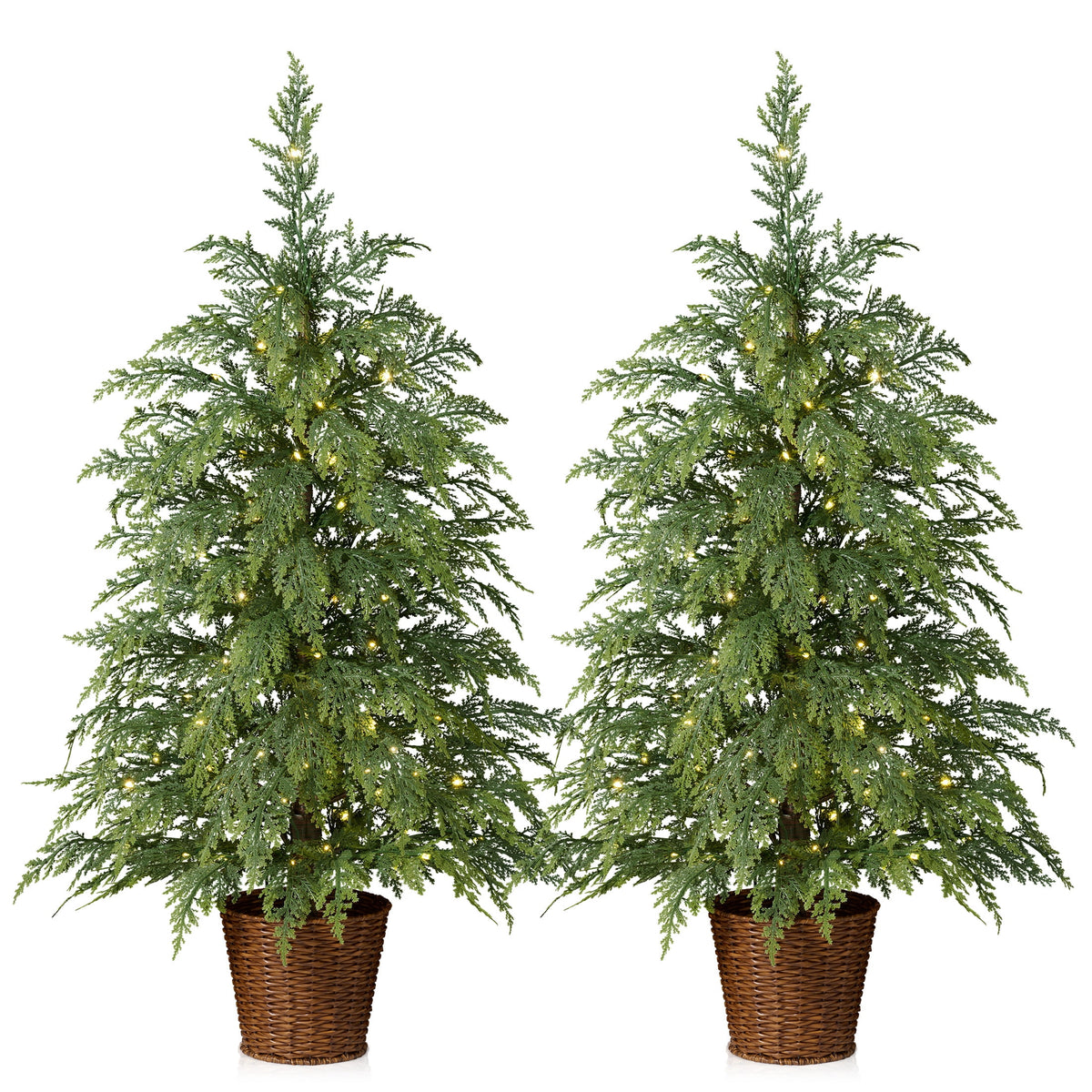 DR.Planzen 6' Pre-Lit Green Cypress Artificial Christmas Tree with 350 Warm White Twinkle LED Lights, Full-Bodied Xmas Tree with Metal Stand, Indoor Holiday Decoration