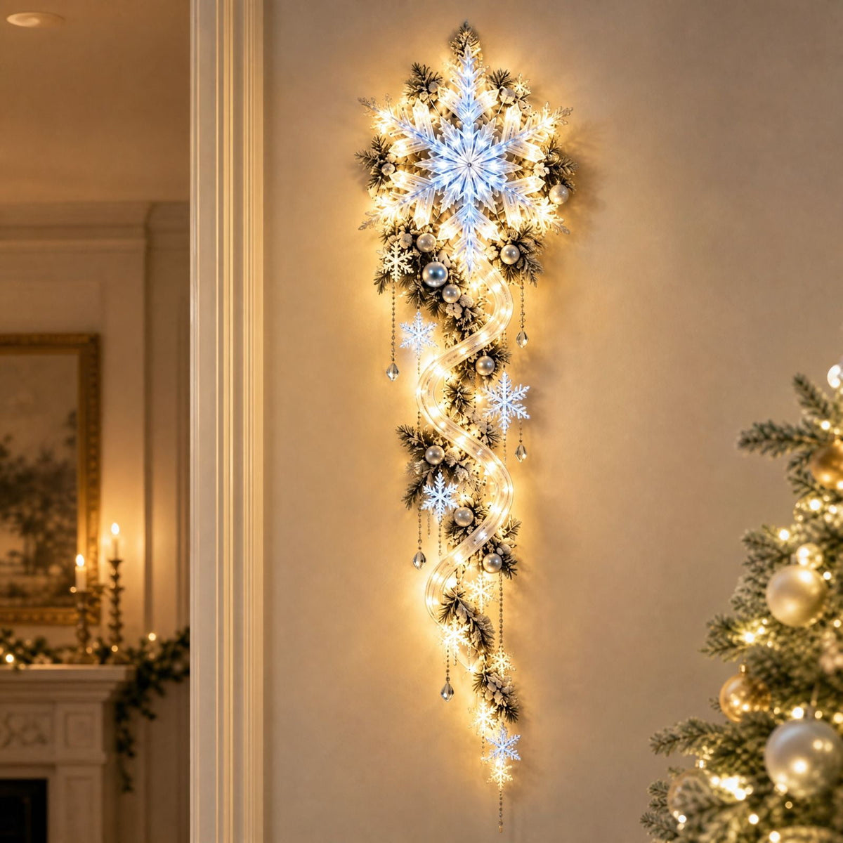 5Pcs Christmas Stair Banister Decoration Lighted Santa Snow Scene Garland for Stair Railing Indoor Holiday Home Ornament