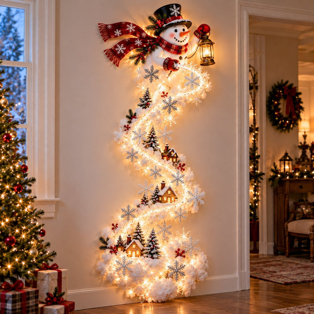 Lighted Christmas Stair Railing Garland Pack of 5 Santa Figures Snow Scene Ornament for Staircase Banister Indoor Display