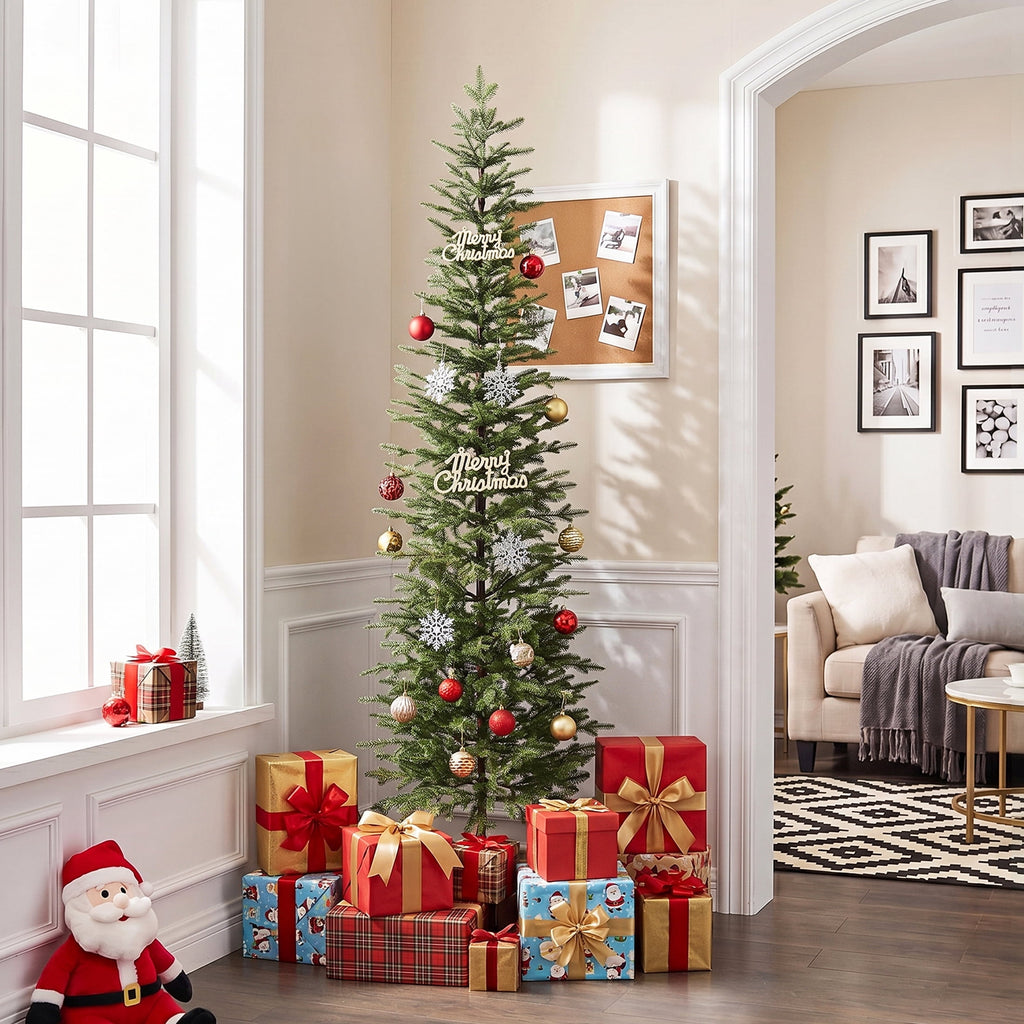 DR.Planzen 7ft Pencil Christmas Tree, 1961 Tips PE Realistic Unlit Artificial Slim Christmas Tree with Metal Stand - Holiday Indoor Decoration for Apartment Entryway Corner Office