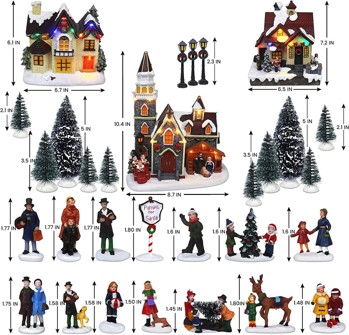 TOP TREASURES Christmas Village Set 6" Christmas Occasion Resin Figurines, Set of 30