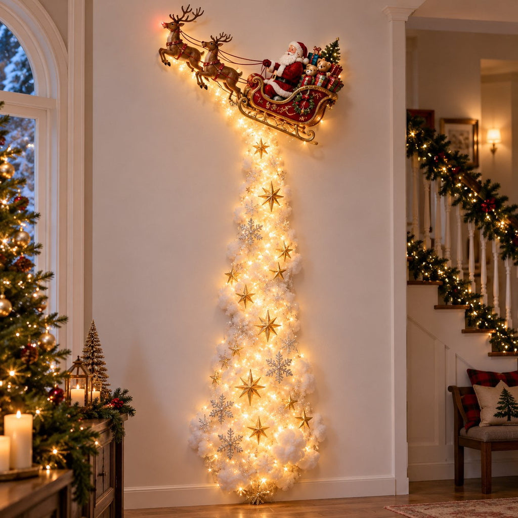 Lighted Christmas Stair Railing Garland Pack of 5 Santa Figures Snow Scene Ornament for Staircase Banister Indoor Display