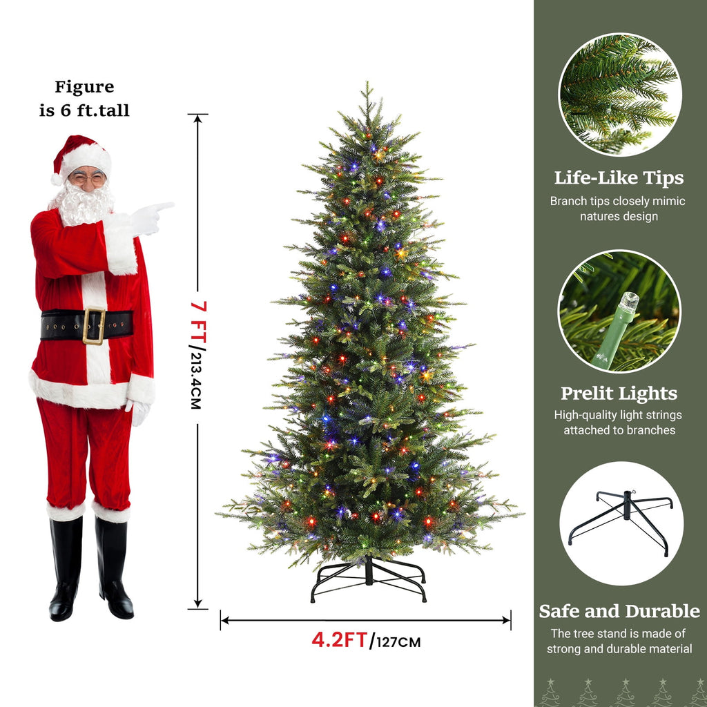 Lolsea 7ft Prelit Aspen Noble Fir Artificial Christmas Tree with Remote Control, Timer and Warm White & Multicolor LED Lights