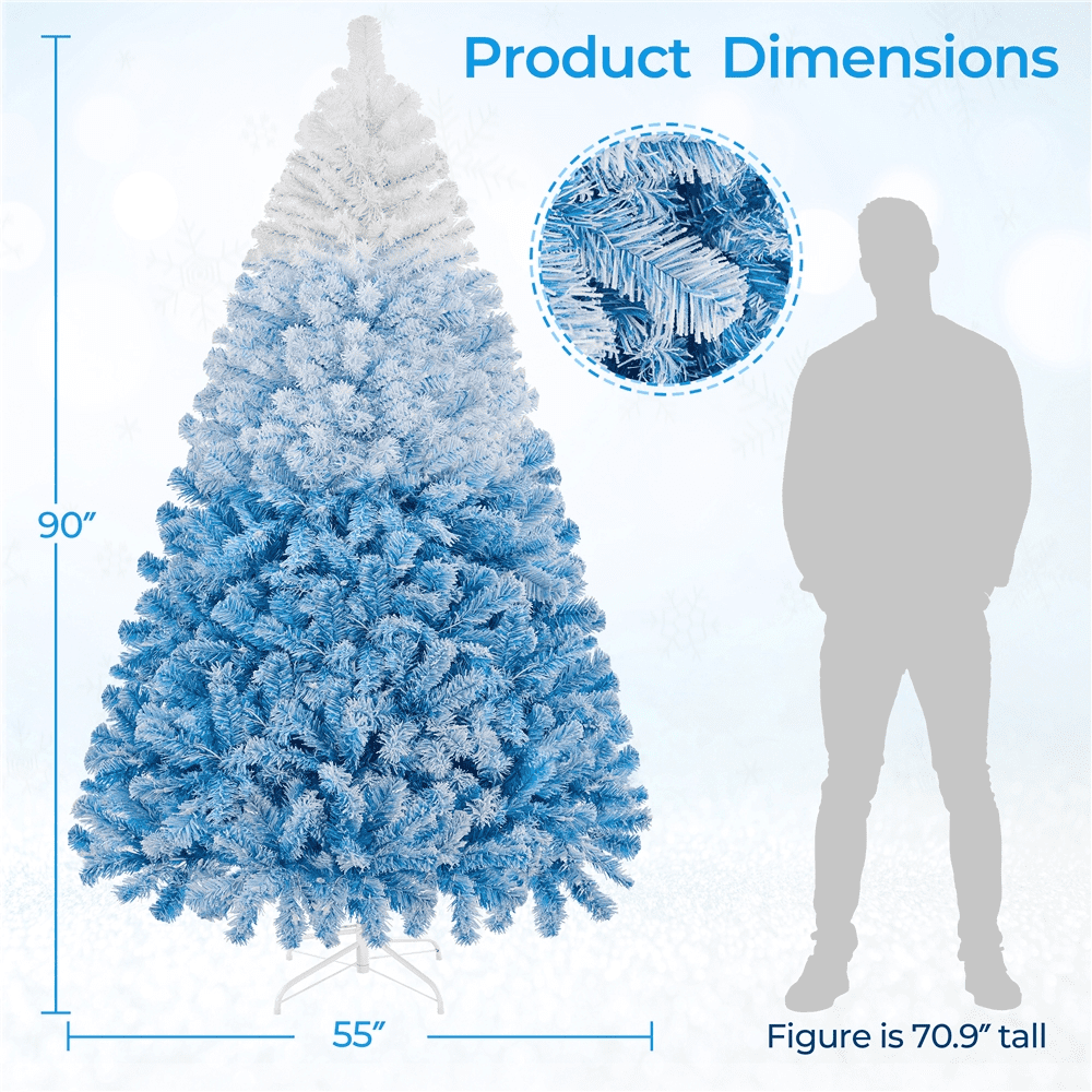 Alden Design 7.5 ft Pre-Lit Flocked Christmas Tree with Warm Lights, Frosted White