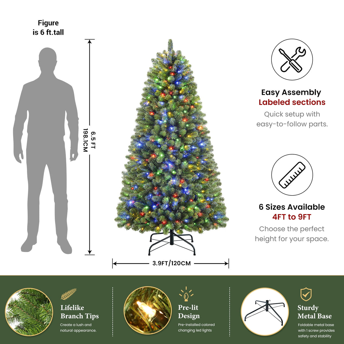 Lolsea 7ft Prelit Artificial Christmas Tree w/ Remote Control and Warm White & Color Changing Lights