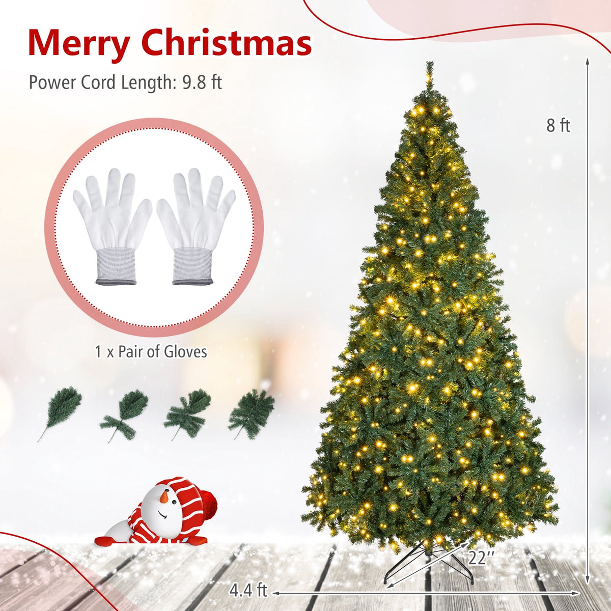 Costway 6Ft Pre-Lit Artificial Christmas Tree Hinged 350 LED Lights