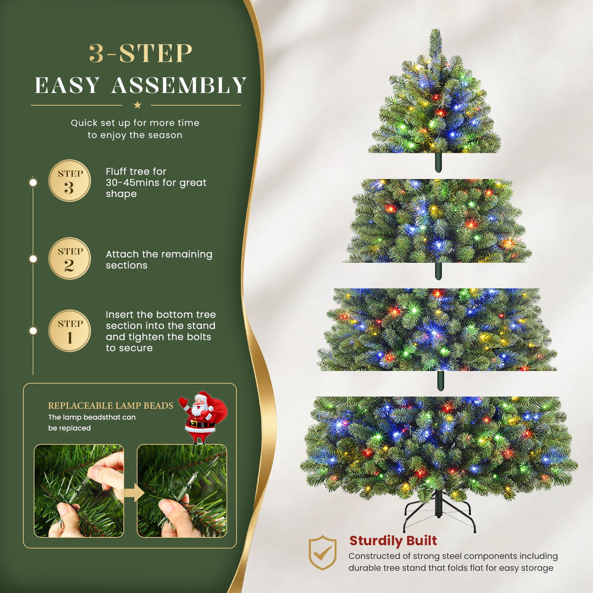 Lolsea 7ft Prelit Artificial Christmas Tree w/ Remote Control and Warm White & Color Changing Lights