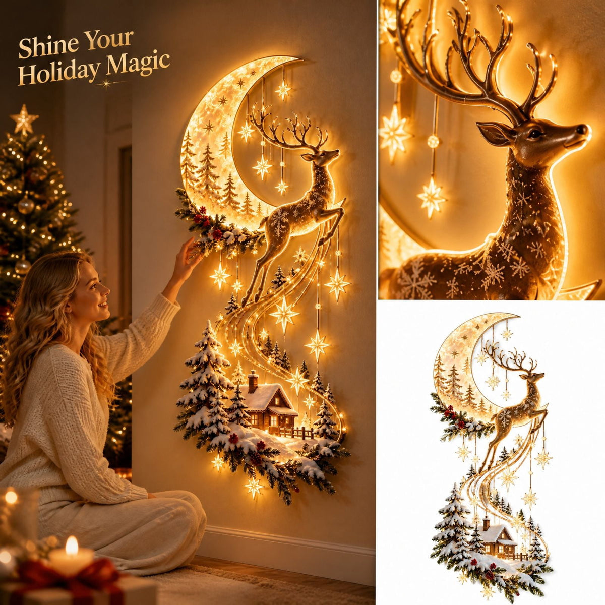 Lighted Christmas Stair Railing Garland Pack of 5 Santa Figures Snow Scene Ornament for Staircase Banister Indoor Display