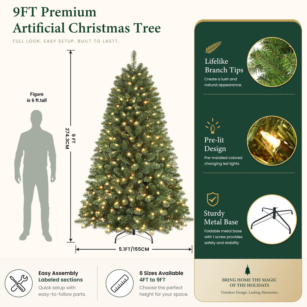 Lolsea 7ft Pre-Lit Premium Artificial Hinged Christmas Tree w/ Warm White Lights, Perfect Choice for Xmas Decoration