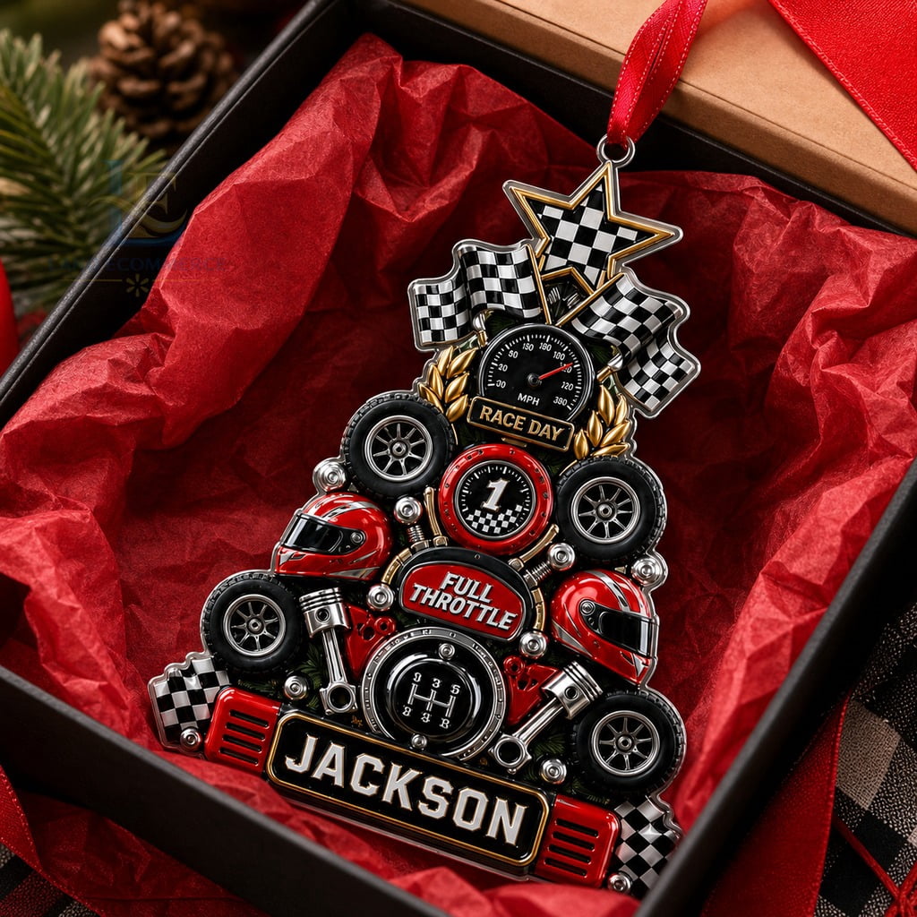 Christmas Ornament Acrylic Auto Racing Personalized Tree Hanging for Race Fans