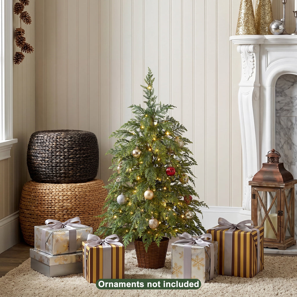 DR.Planzen 6' Pre-Lit Green Cypress Artificial Christmas Tree with 350 Warm White Twinkle LED Lights, Full-Bodied Xmas Tree with Metal Stand, Indoor Holiday Decoration