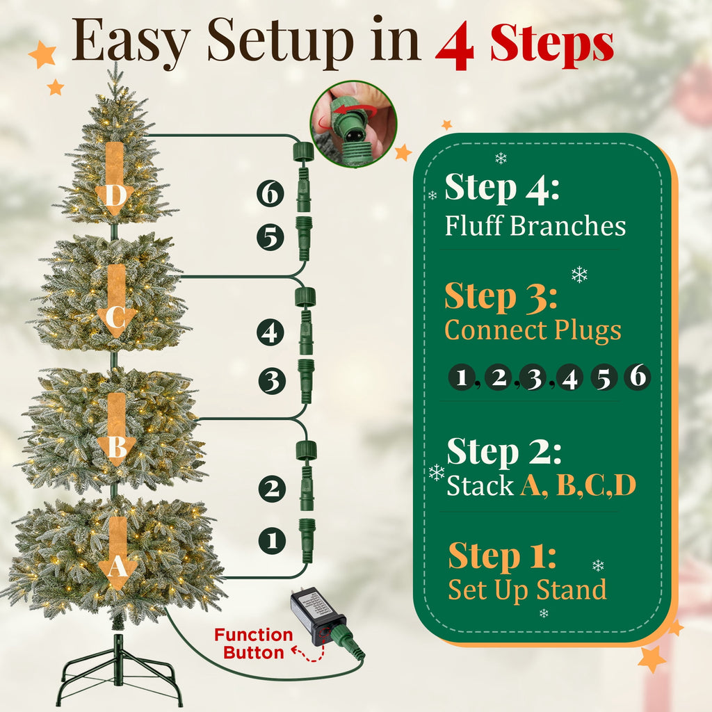 Goosiay 6 ft Pre-Lit Frosted Slim Aspen Fir Artificial Christmas Tree, PE & PVC Branches, 200 Warm White & Multicolor Lights, 10 Light Modes, 853 Branch Tips