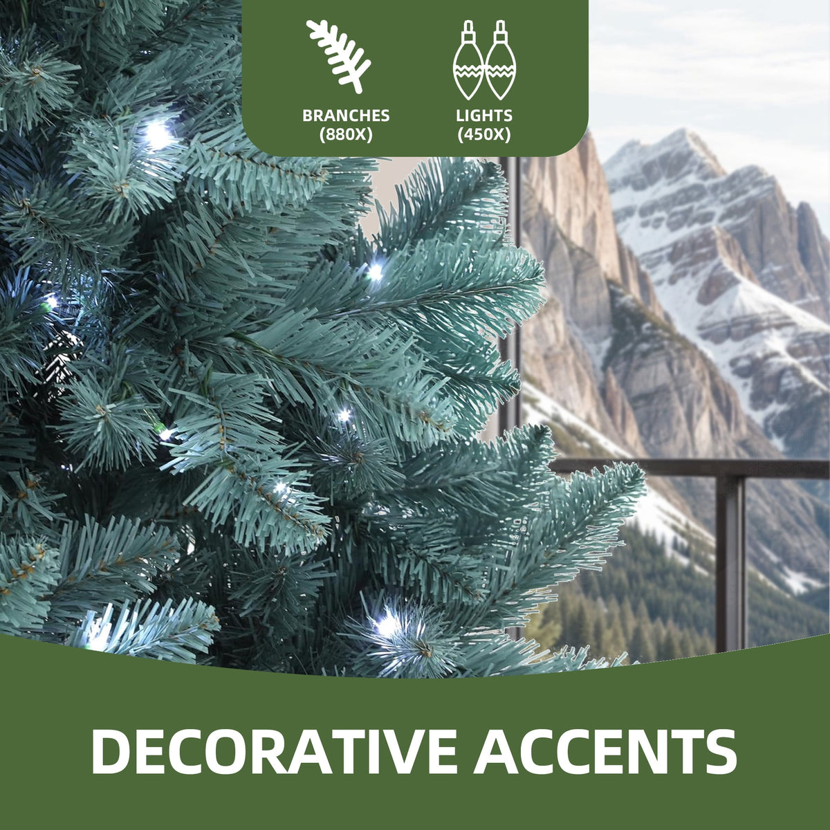 Uforic 6ft Pre-Lit Hinged Spruce Artificial Christmas Tree with 880 PVC Branch Tips & 450 Lights, Blue