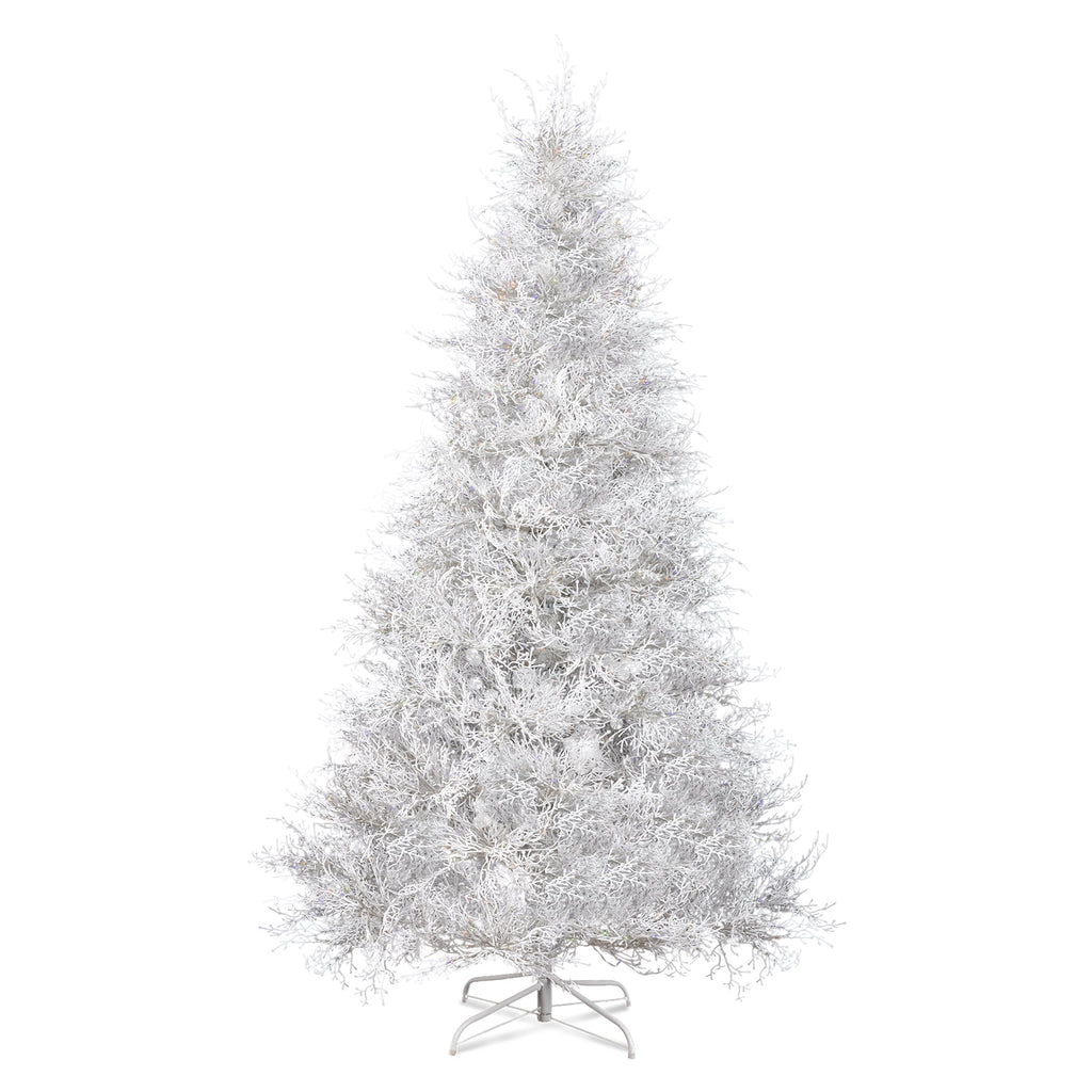 7FT White Christmas Tree, 400 LED Lights with 3 Modes Warm White Multi-color Macaroon, 1218 PE Branch Tips, Flame-Retardant, Reinforced Metal Stand, Indoor Living Room Entryway Office Holiday Decor