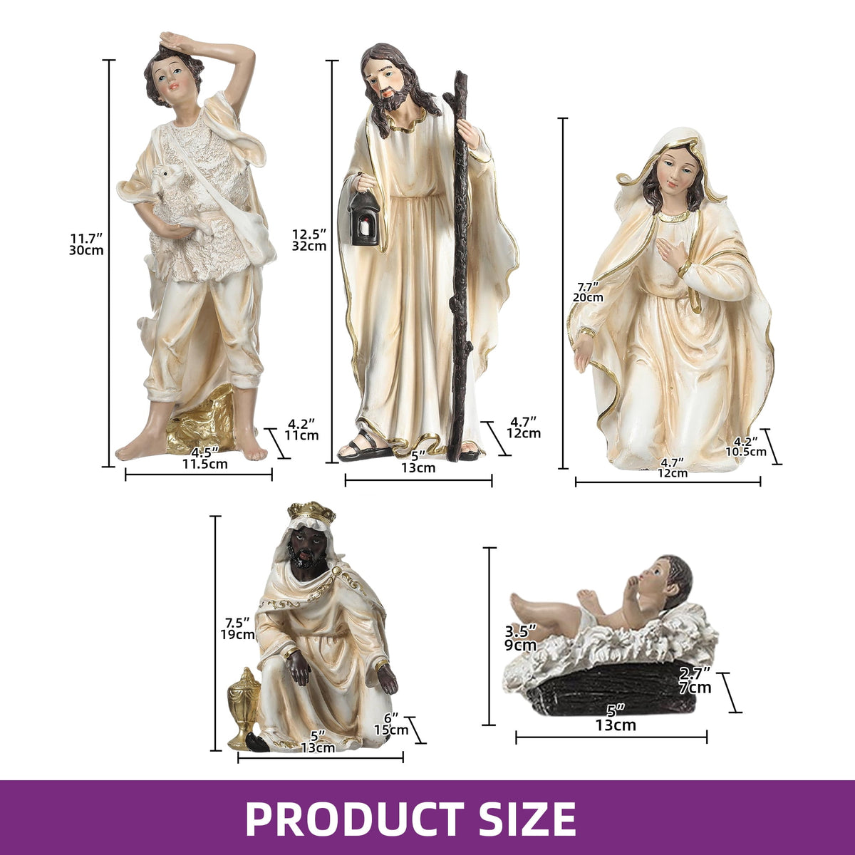 Ultym Nativity Set 12 inch 11 Piece Resin Christmas Nativity Scene Indoor Tabletop Figurines Ivory White