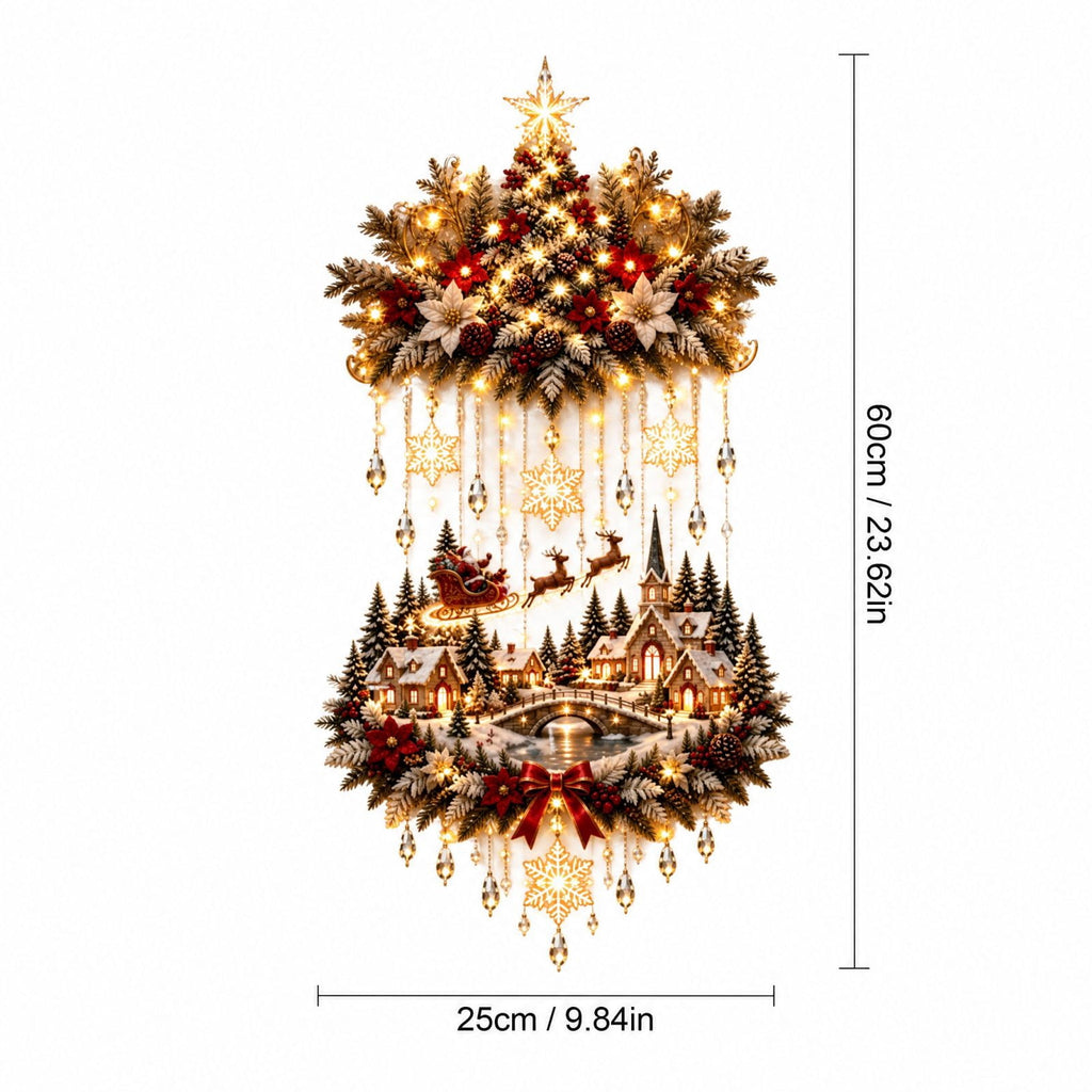 Lighted Christmas Stair Railing Garland Pack of 5 Santa Figures Snow Scene Ornament for Staircase Banister Indoor Display