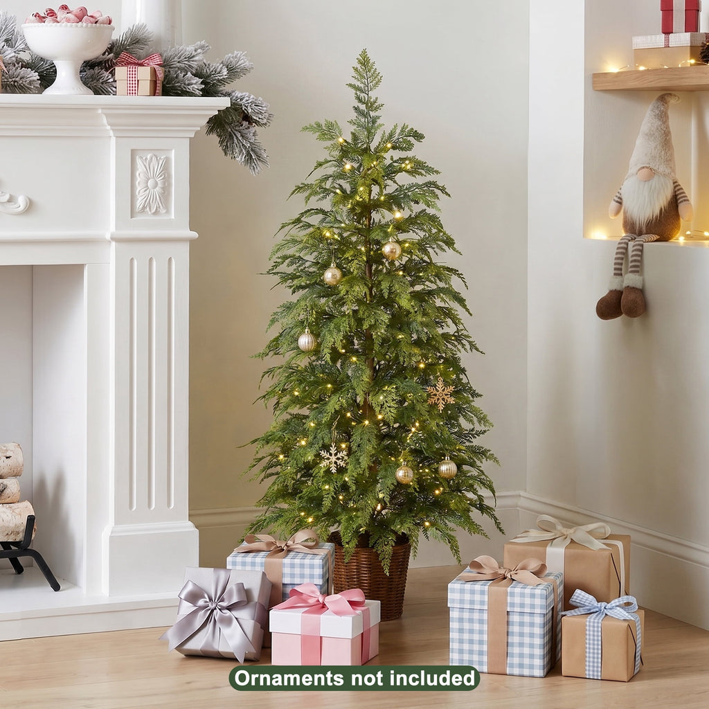 DR.Planzen 6' Pre-Lit Green Cypress Artificial Christmas Tree with 350 Warm White Twinkle LED Lights, Full-Bodied Xmas Tree with Metal Stand, Indoor Holiday Decoration