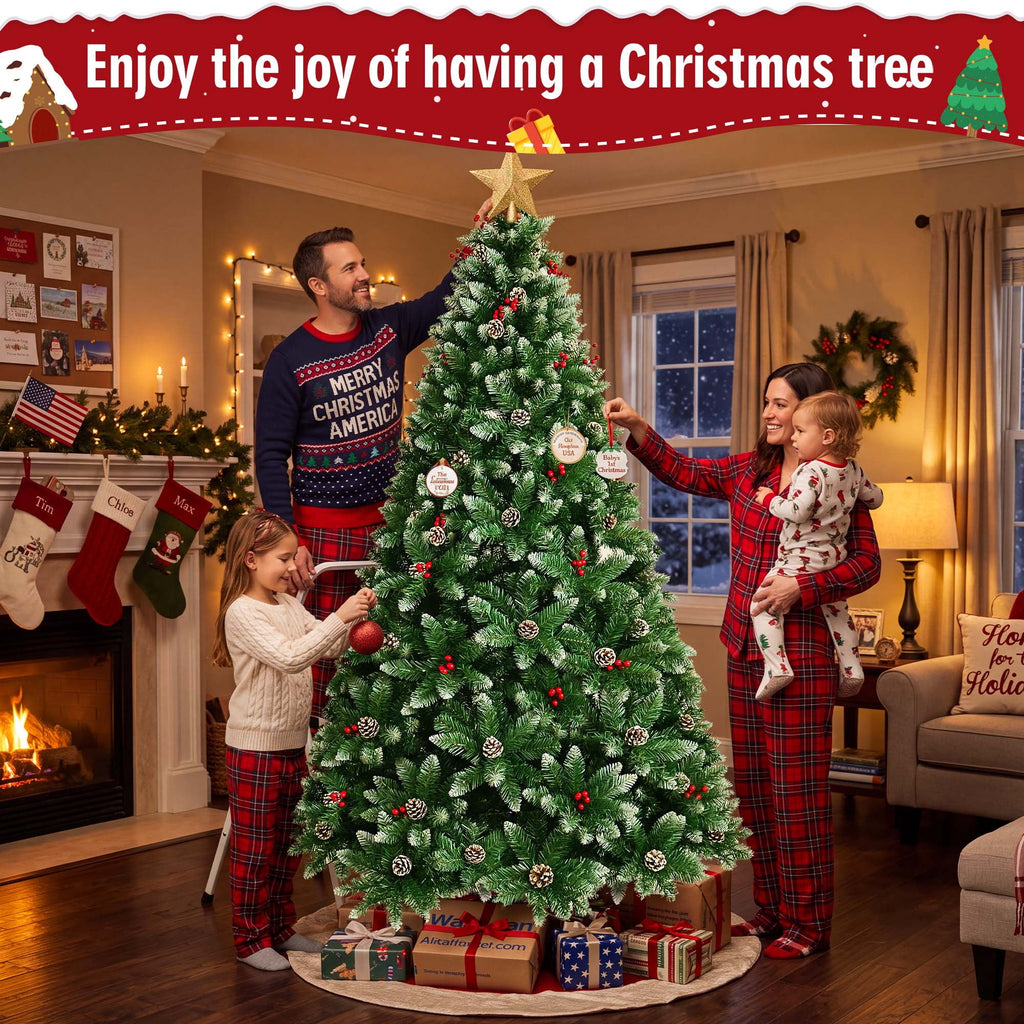 Yexmas 6FT Pre-Lit Christmas Tree with Pinecones and Red Berries,Artificial Green Xmas Tree with Large Storage Bag for Home, Office, Party Decoration