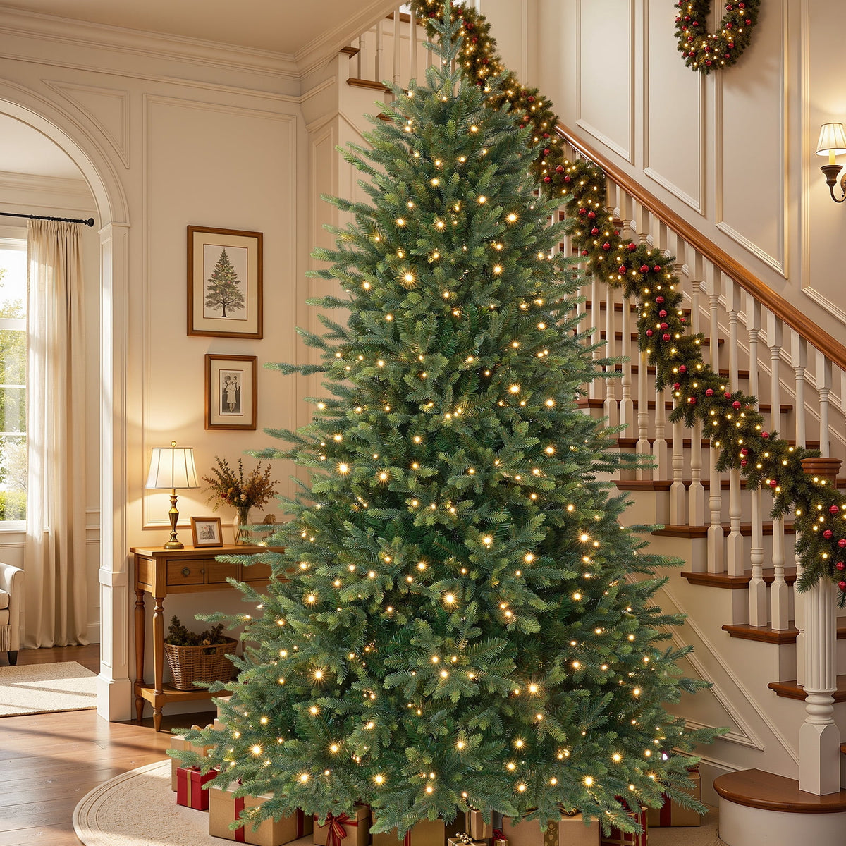 Lolsea 7ft Prelit Noble Fir Artificial Christmas Tree with Remote Control, Timer and Warm White & Multi-Color Lights