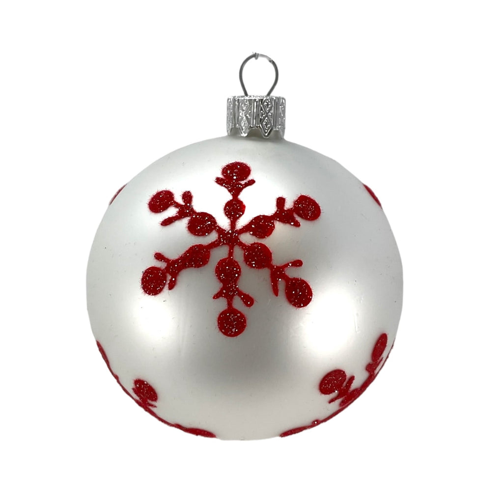 3 Inch White and Red Design Glass Christmas Ball Ornaments 12 Piece Set
