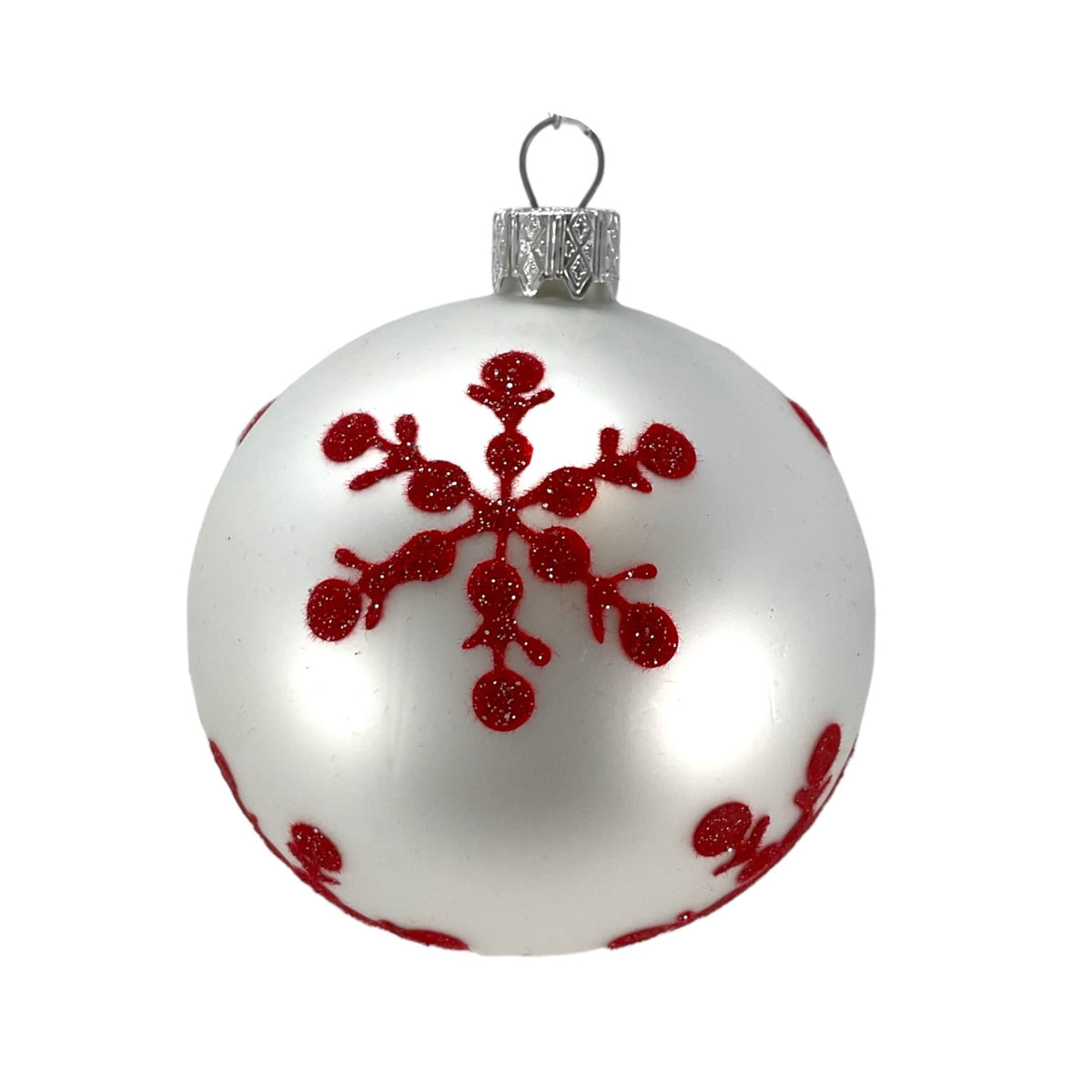 3 Inch White and Red Design Glass Christmas Ball Ornaments 12 Piece Set