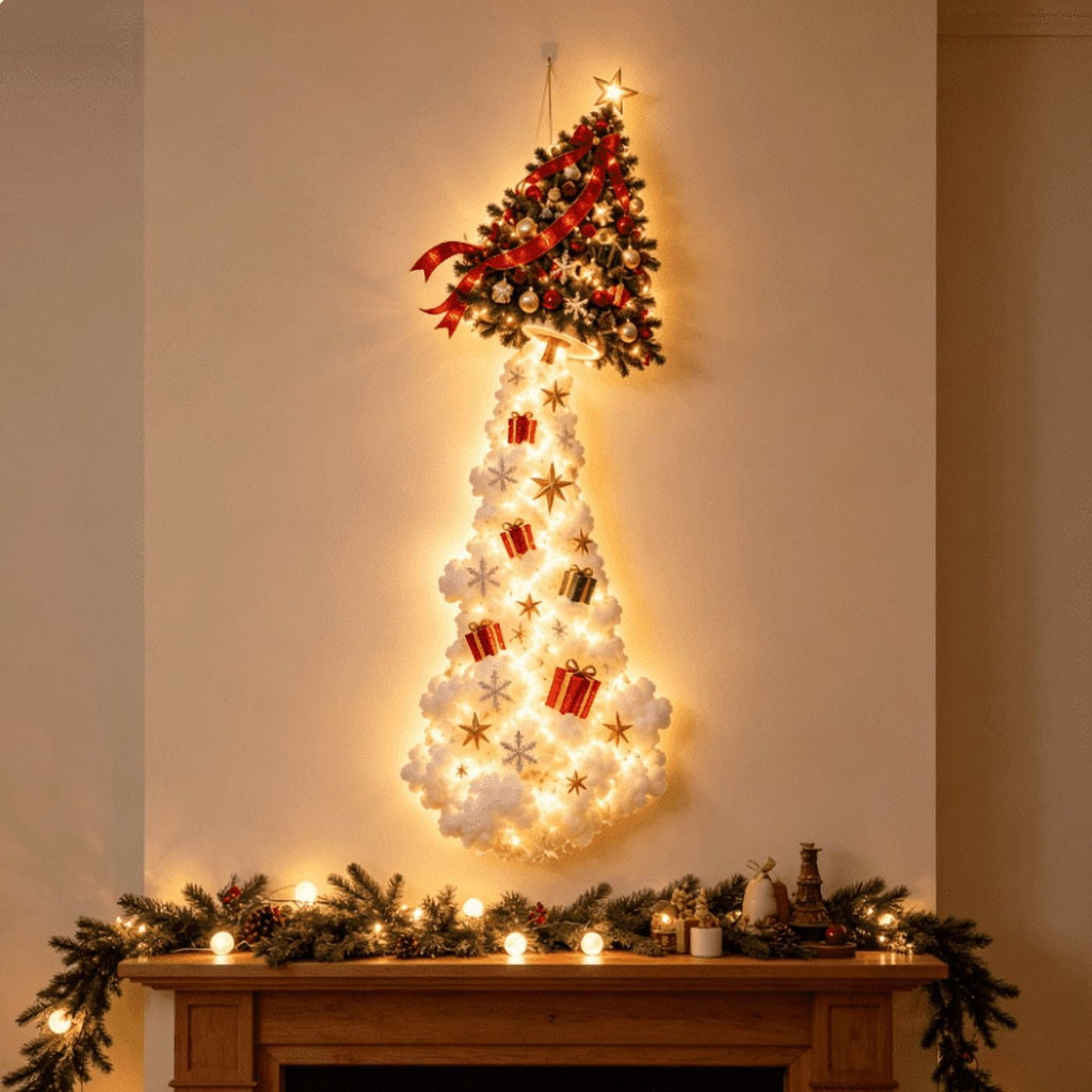 Lighted Christmas Stair Railing Garland Pack of 5 Santa Figures Snow Scene Ornament for Staircase Banister Indoor Display