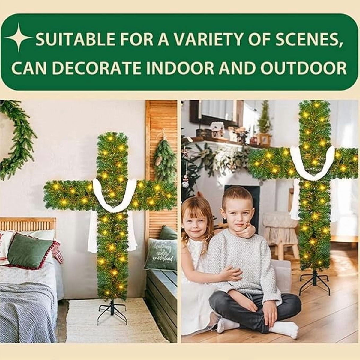 Faux Pre-Lit Cross Shaped Christmas Tree Cross, Exquisite Christmas Decorations (6FT-3 socks)