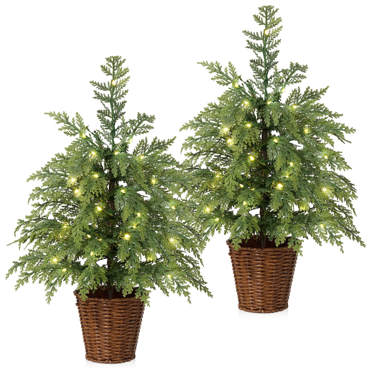 DR.Planzen 6' Pre-Lit Green Cypress Artificial Christmas Tree with 350 Warm White Twinkle LED Lights, Full-Bodied Xmas Tree with Metal Stand, Indoor Holiday Decoration