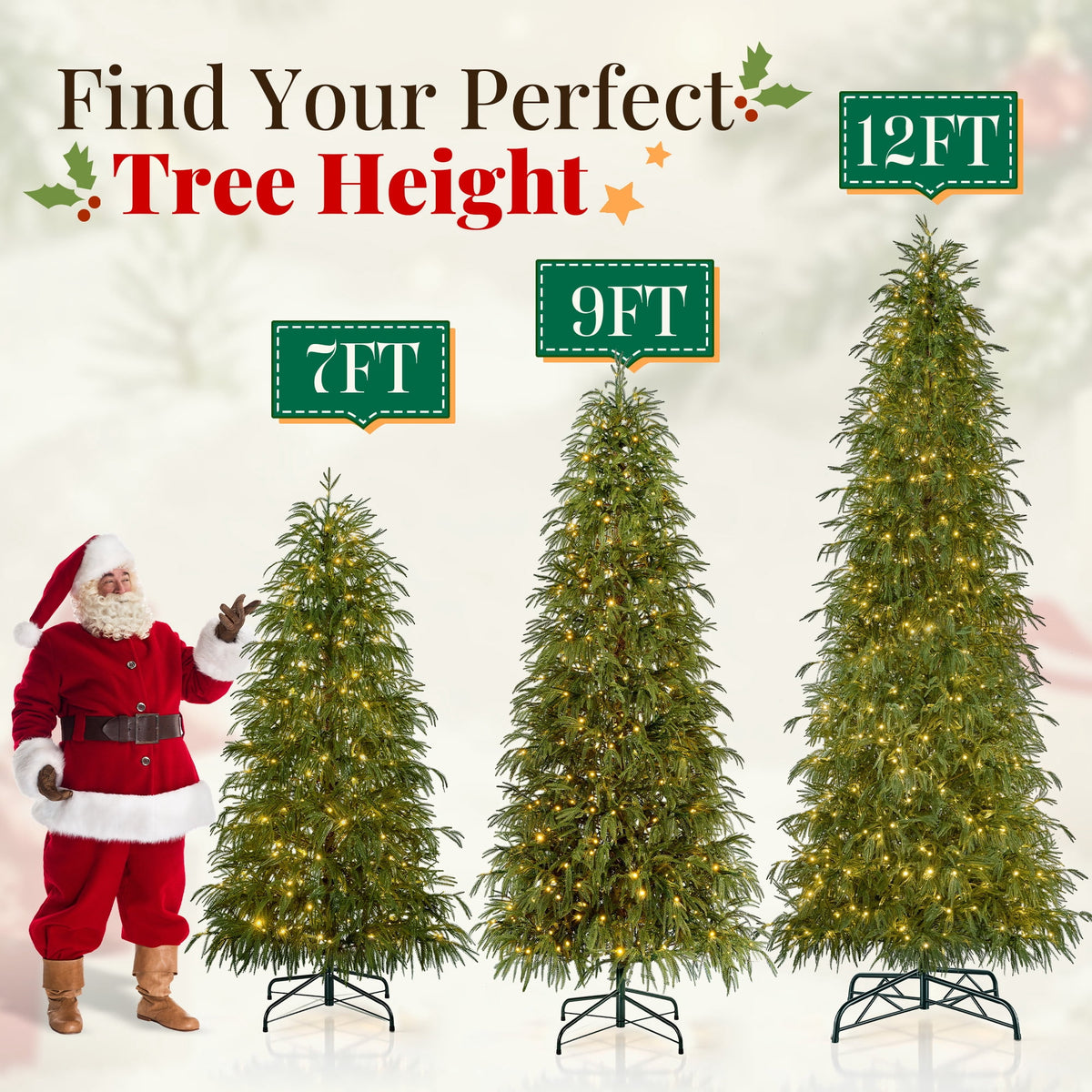 Goosiay 7 ft Pre-Lit Norfolk Pine Christmas Tree, PE Slim Artificial Tree with 300 Warm White & Multicolor 10-Function Lights, 6718 Branch Tips,Green