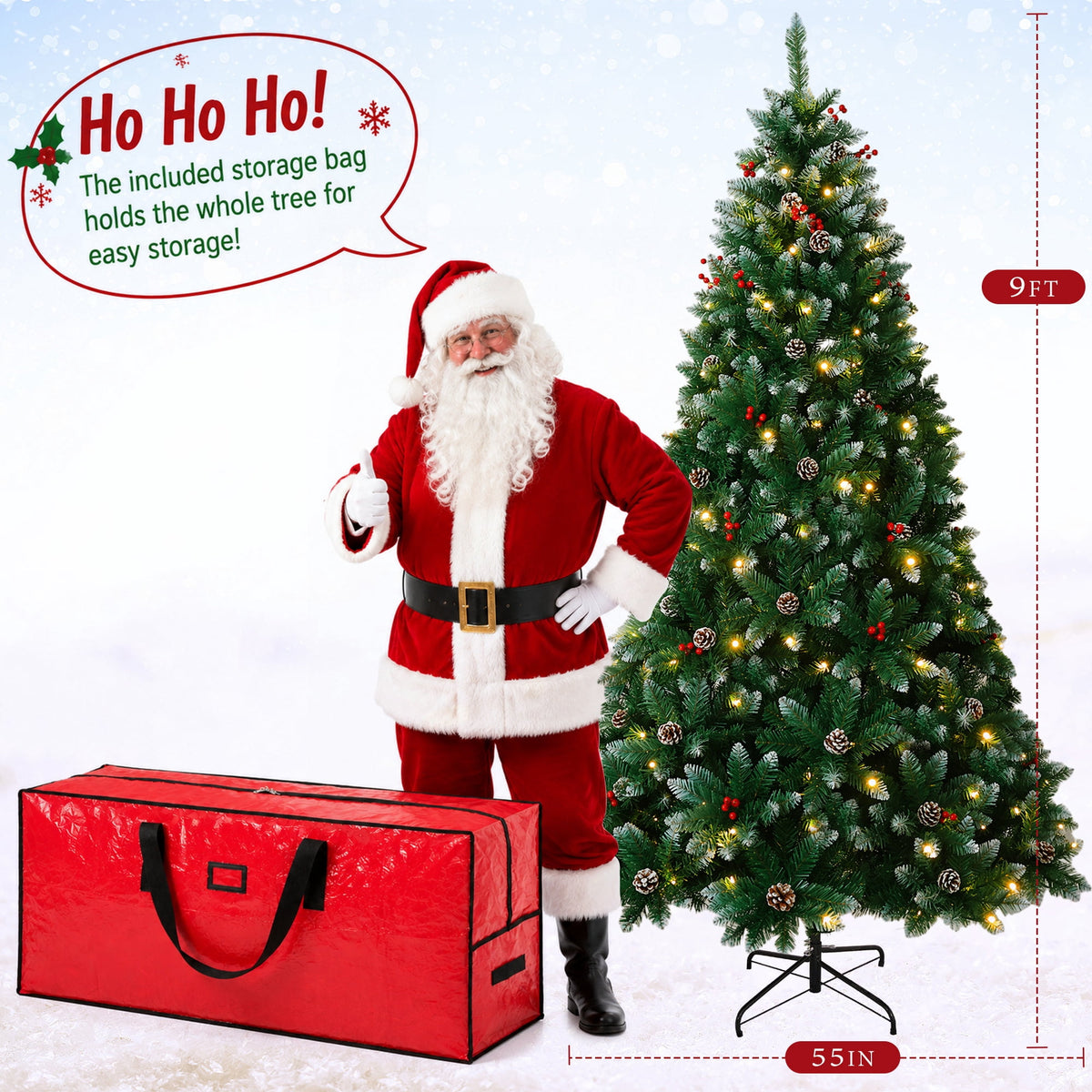 Yexmas 6FT Pre-Lit Christmas Tree with Pinecones and Red Berries,Artificial Green Xmas Tree with Large Storage Bag for Home, Office, Party Decoration