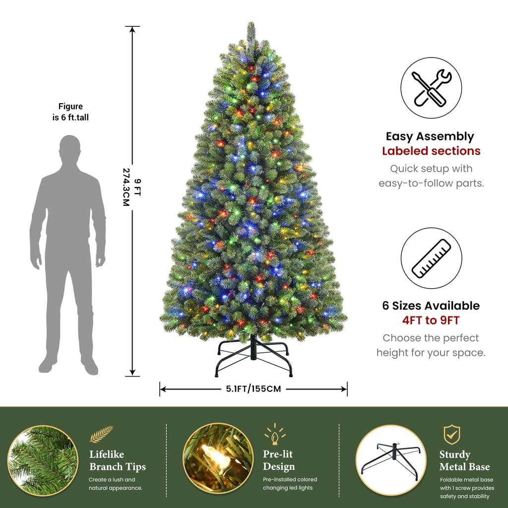 Lolsea 7ft Prelit Artificial Christmas Tree w/ Remote Control and Warm White & Color Changing Lights