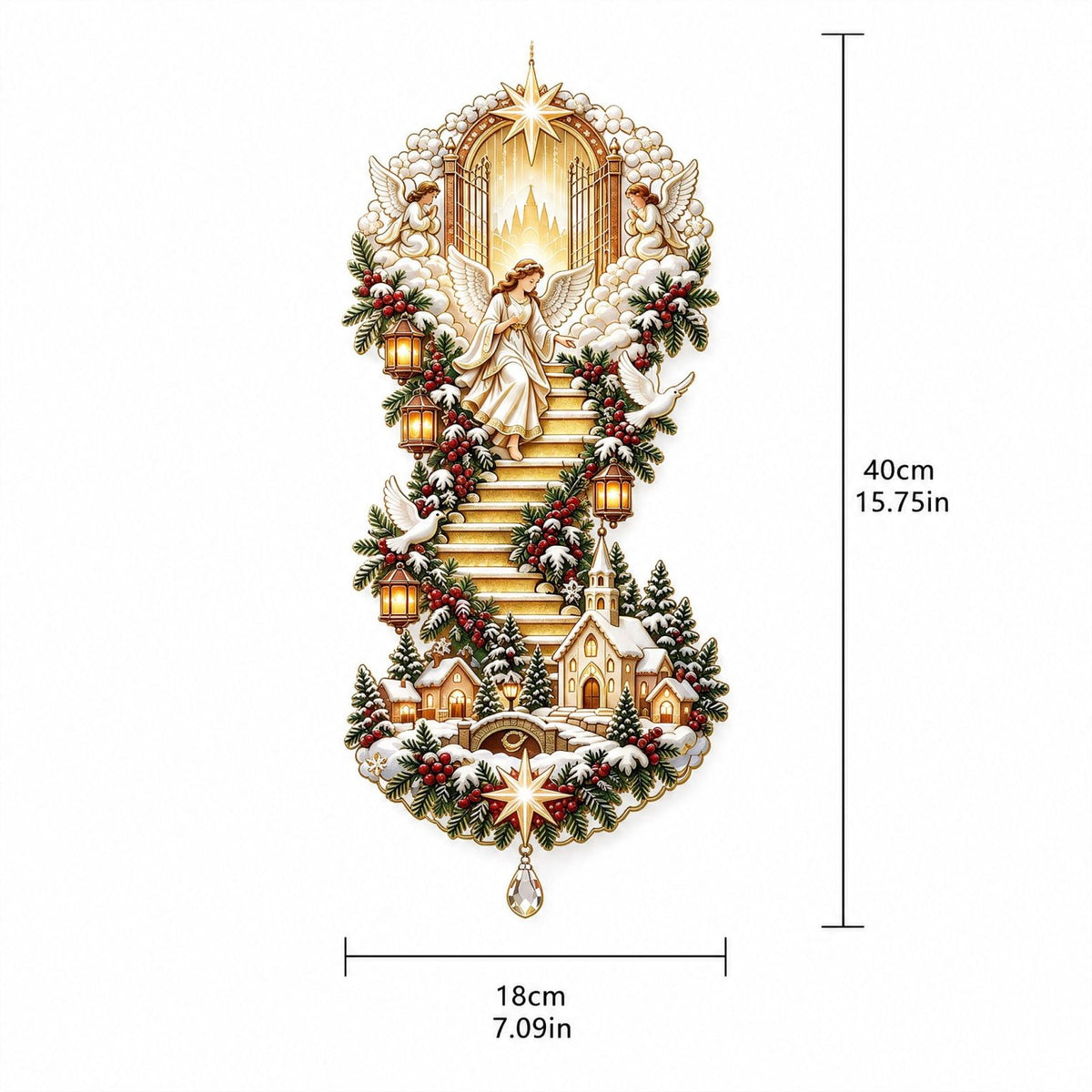 Lighted Christmas Stair Railing Garland Pack of 5 Santa Figures Snow Scene Ornament for Staircase Banister Indoor Display