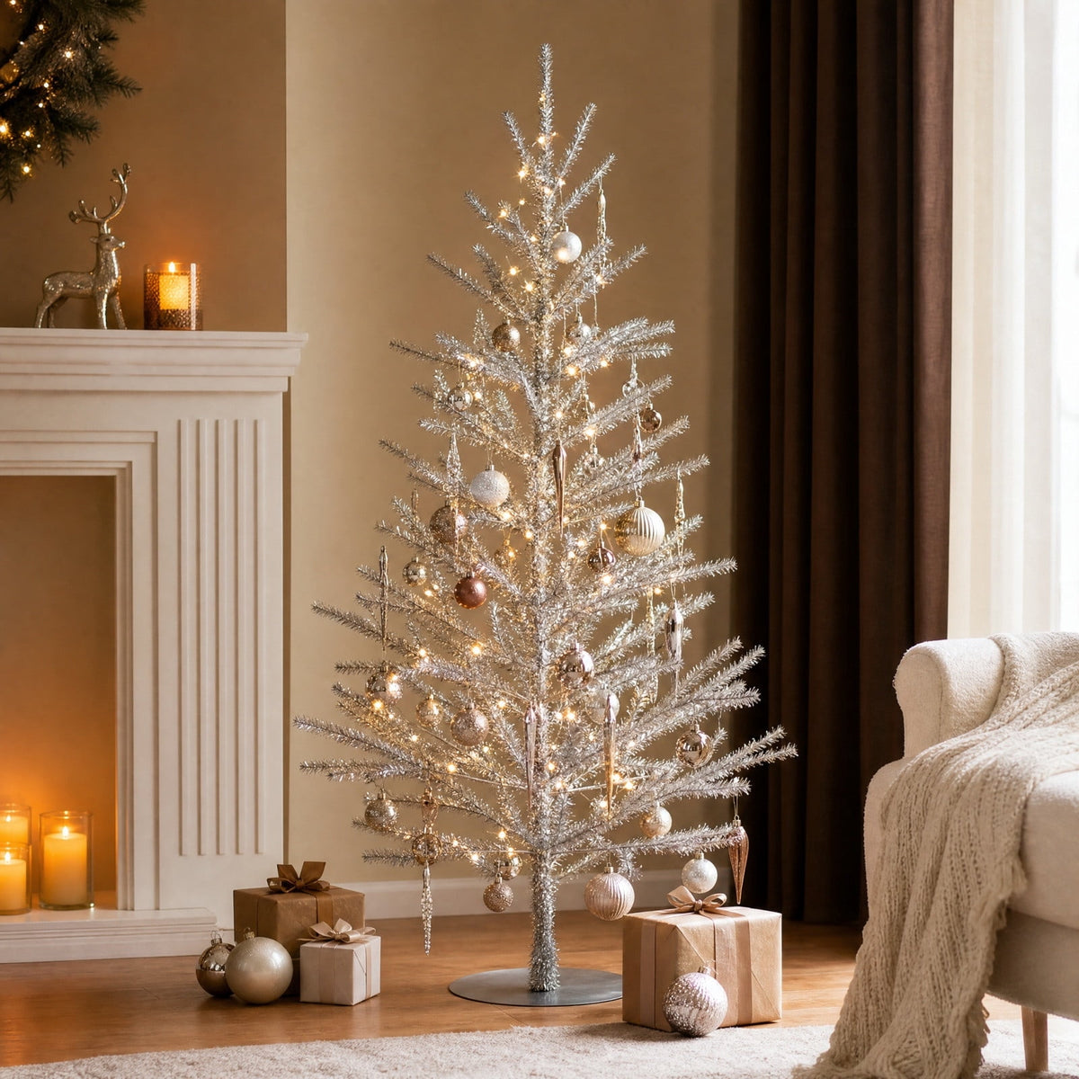 Christmas Decorations Tree, Pre-Lit Green Cypress Artificial Christmas Tree with 100 Warm White LED Lights, Fire Retardant, Easy Setup with Metal Stand, Ideal for Home, Office or Party Decor, 4FT