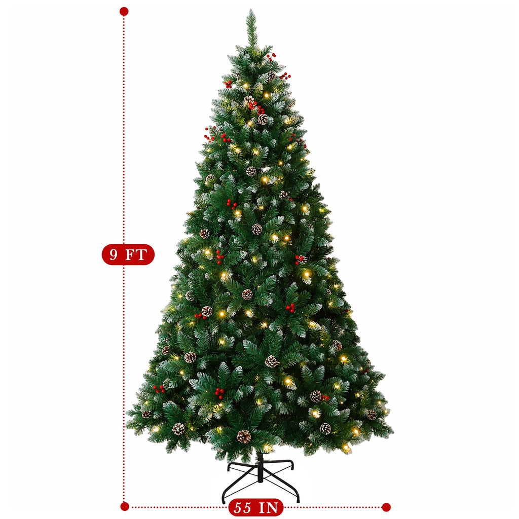 Yexmas 6FT Pre-Lit Christmas Tree with Pinecones and Red Berries,Artificial Green Xmas Tree with Large Storage Bag for Home, Office, Party Decoration