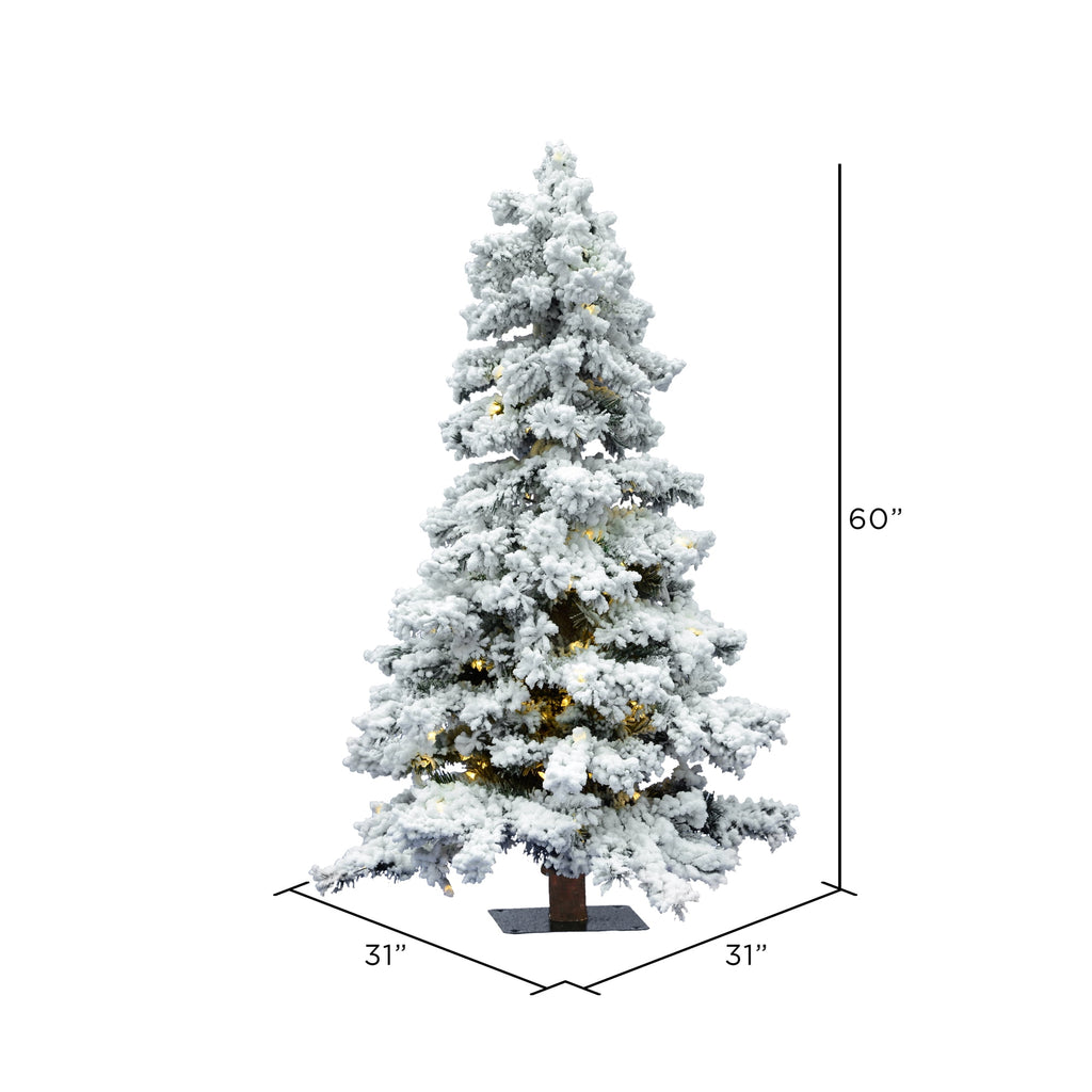 Vickerman 5' Flocked Spruce Artificial Christmas Tree, Warm White Single Mold LED Lights