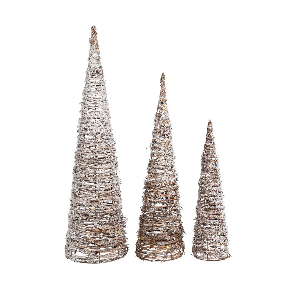 Northlight LED Lighted Snowy Rattan Christmas Cone Tree Decorations - 39.5" - Set of 3