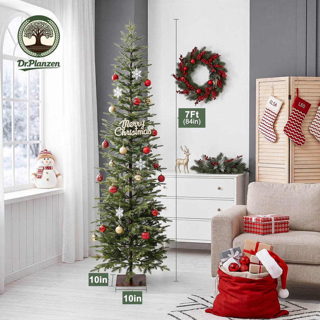 DR.Planzen 7ft Pencil Christmas Tree, 1961 Tips PE Realistic Unlit Artificial Slim Christmas Tree with Metal Stand - Holiday Indoor Decoration for Apartment Entryway Corner Office