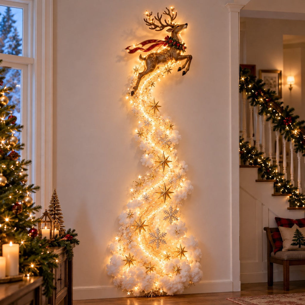 Lighted Christmas Stair Railing Garland Pack of 5 Santa Figures Snow Scene Ornament for Staircase Banister Indoor Display