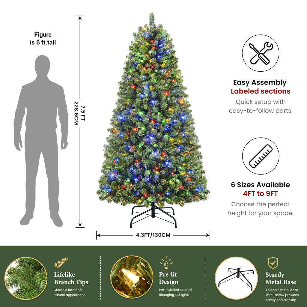 Lolsea 7ft Prelit Artificial Christmas Tree w/ Remote Control and Warm White & Color Changing Lights