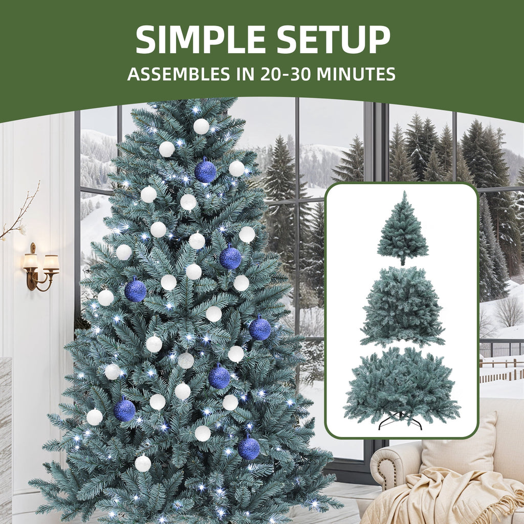 Uforic 6ft Pre-Lit Hinged Spruce Artificial Christmas Tree with 880 PVC Branch Tips & 450 Lights, Blue