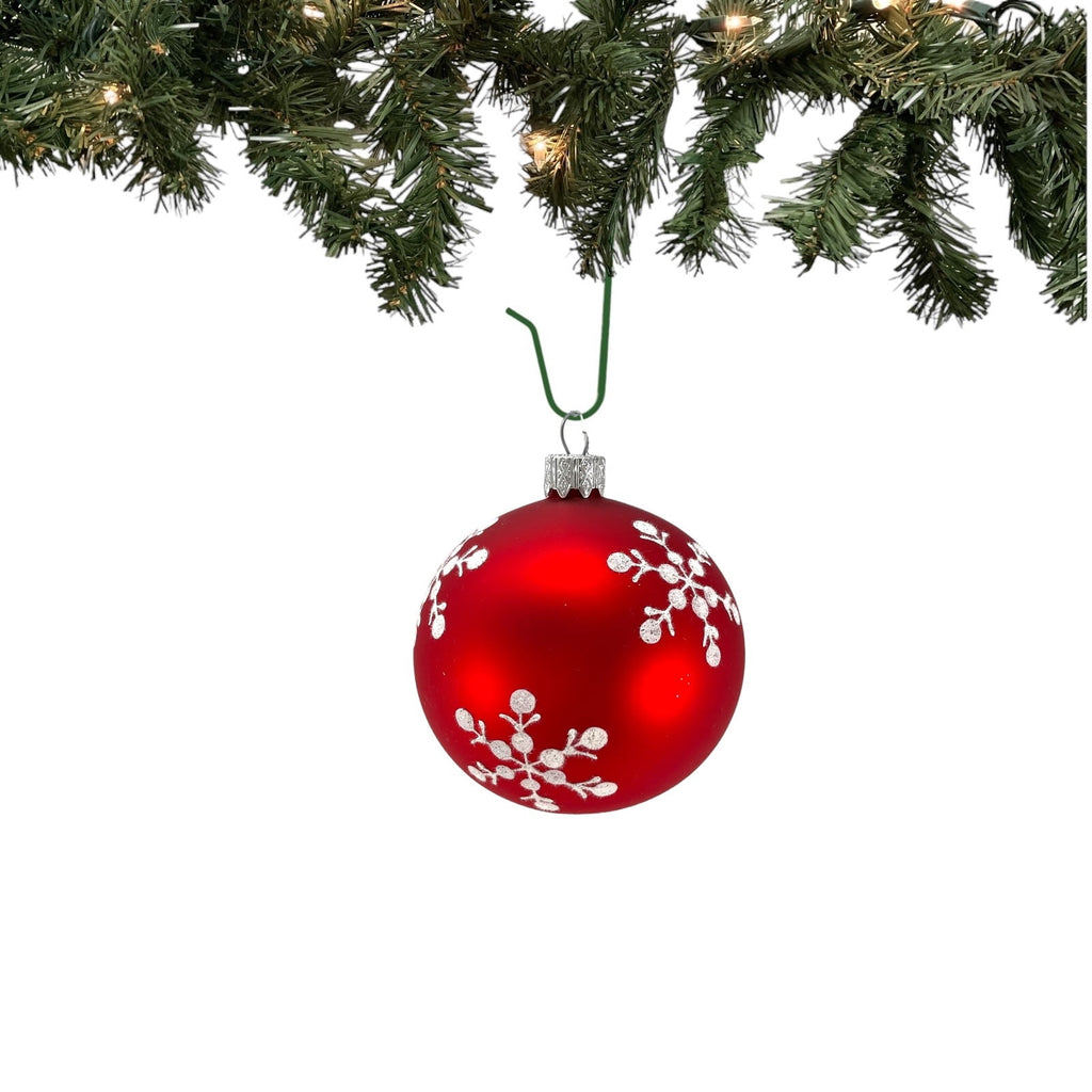 3 Inch White and Red Design Glass Christmas Ball Ornaments 12 Piece Set